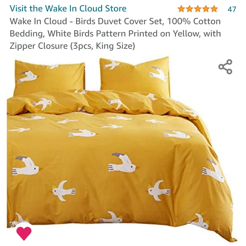 King Duvet Set Yellow Seagull Print 100% Cotton